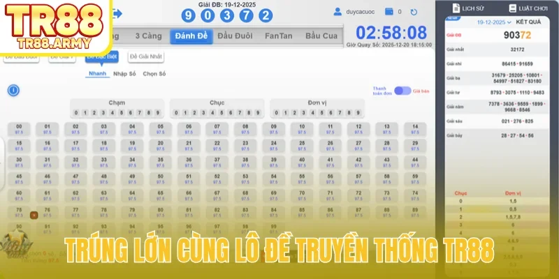 Trúng lớn cùng lô đề truyền thống TR88